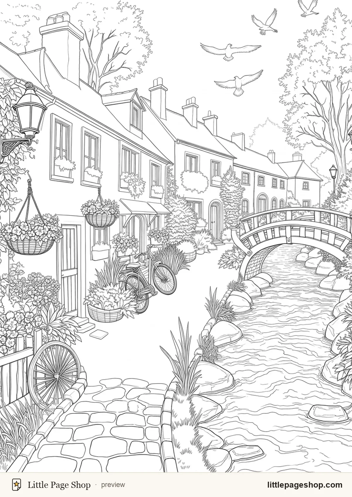 Cozy Village Walks — coloring page 19 preview