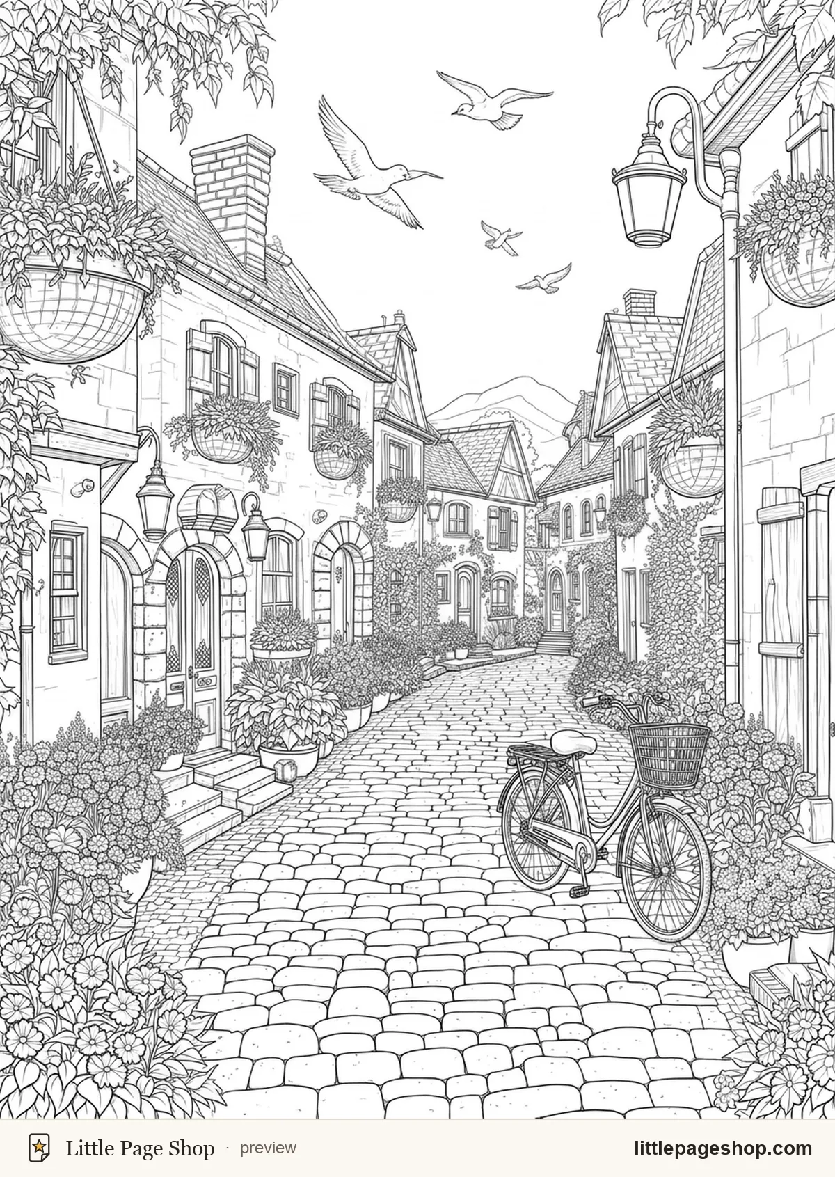 Cozy Village Walks — coloring page 25 preview