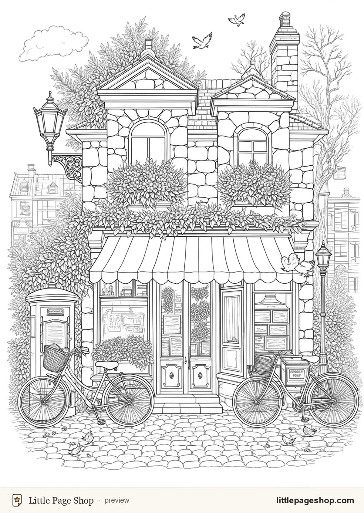Cozy Village Walks — coloring page 31 preview