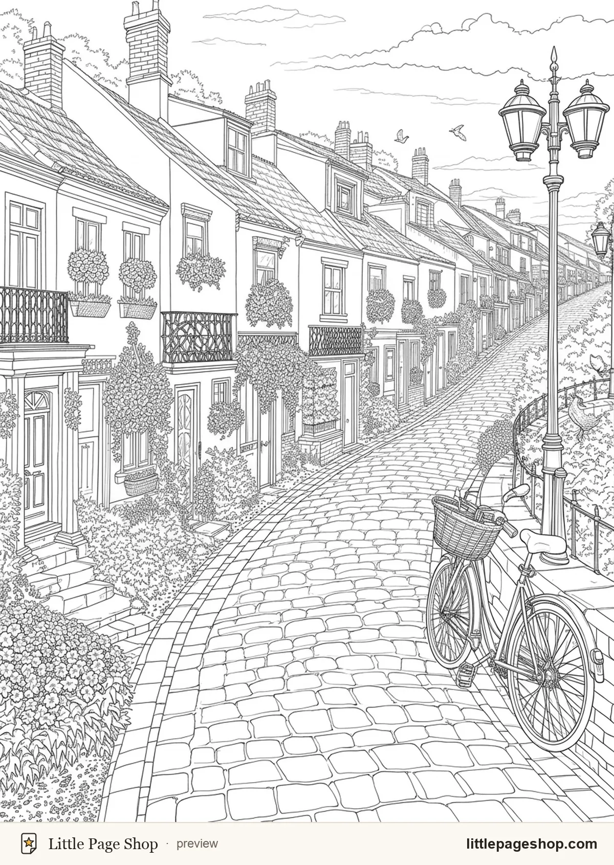 Cozy Village Walks — coloring page 37 preview