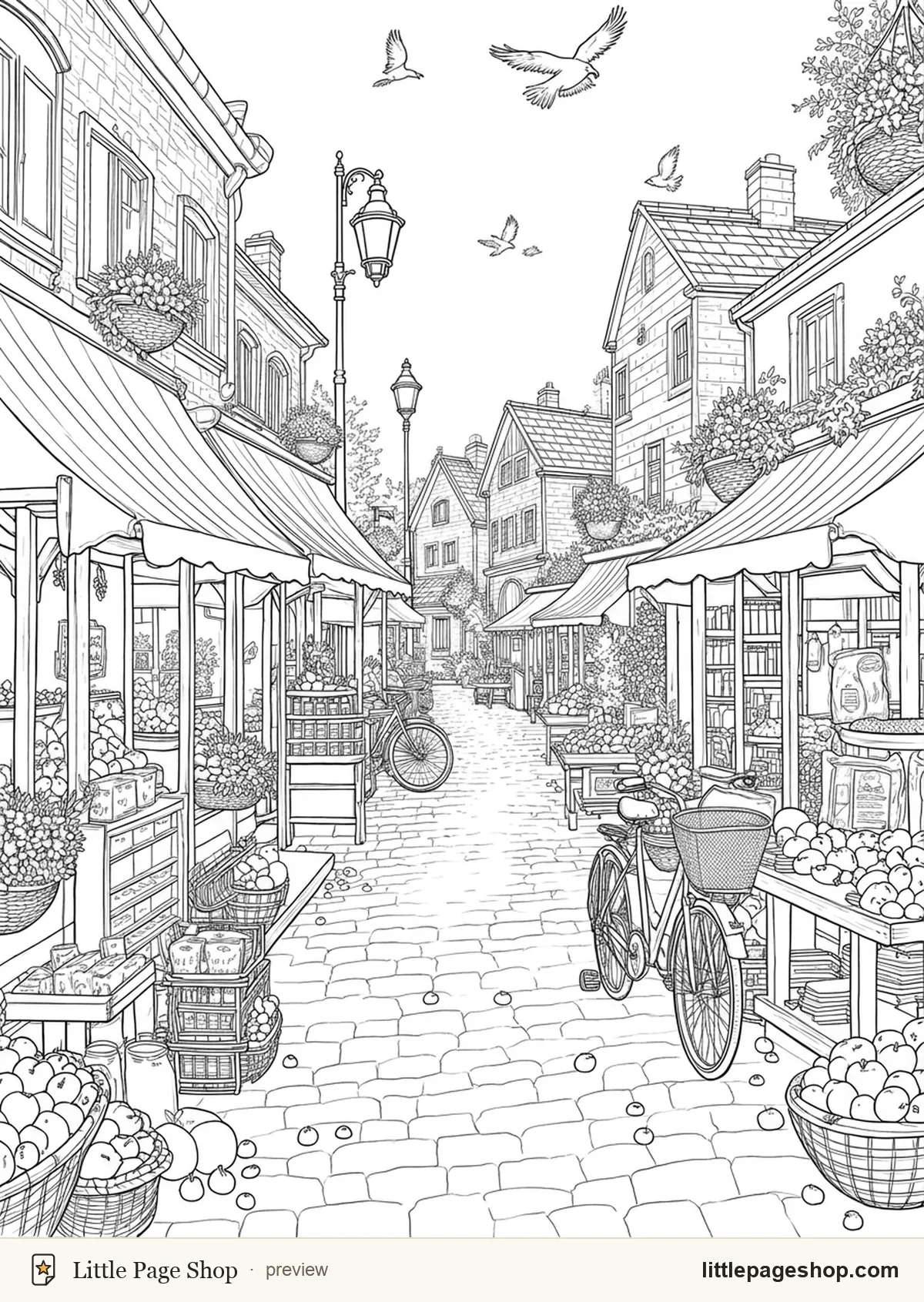 Cozy Village Walks — coloring page 43 preview