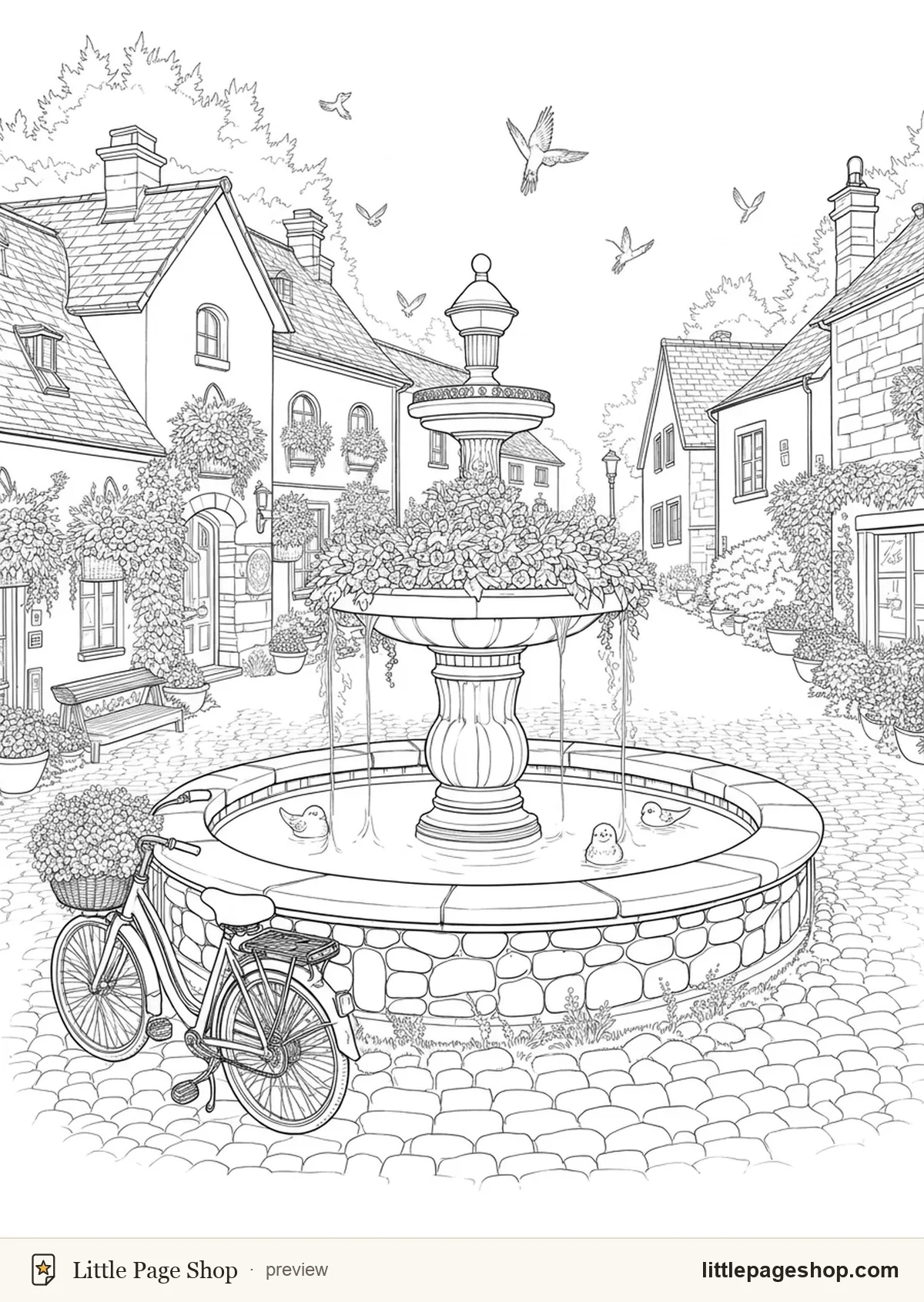 Cozy Village Walks — coloring page 49 preview