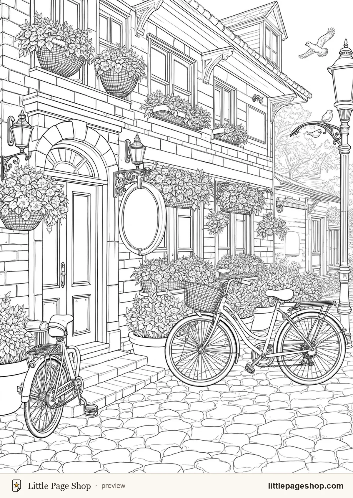 Cozy Village Walks — coloring page 55 preview