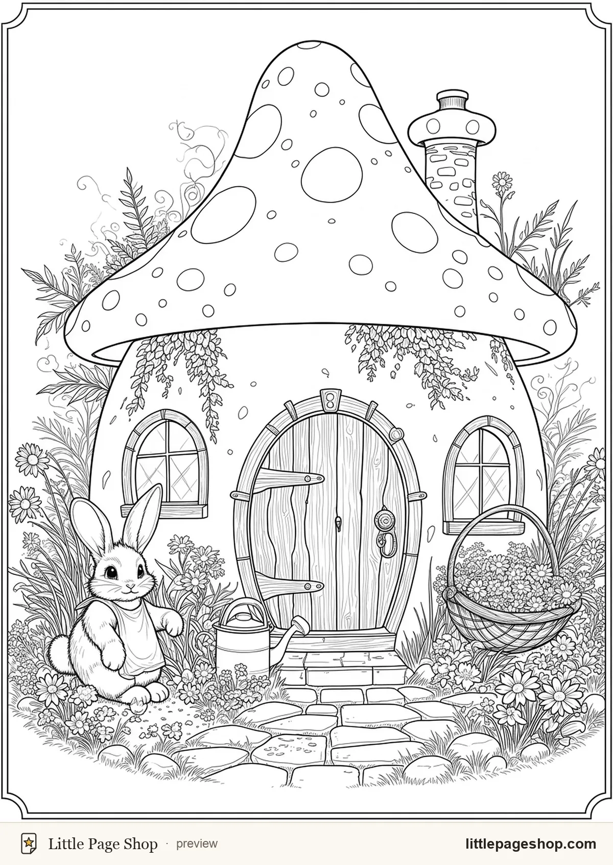 Mushroom Cottages & Forest Friends — coloring page 1 preview