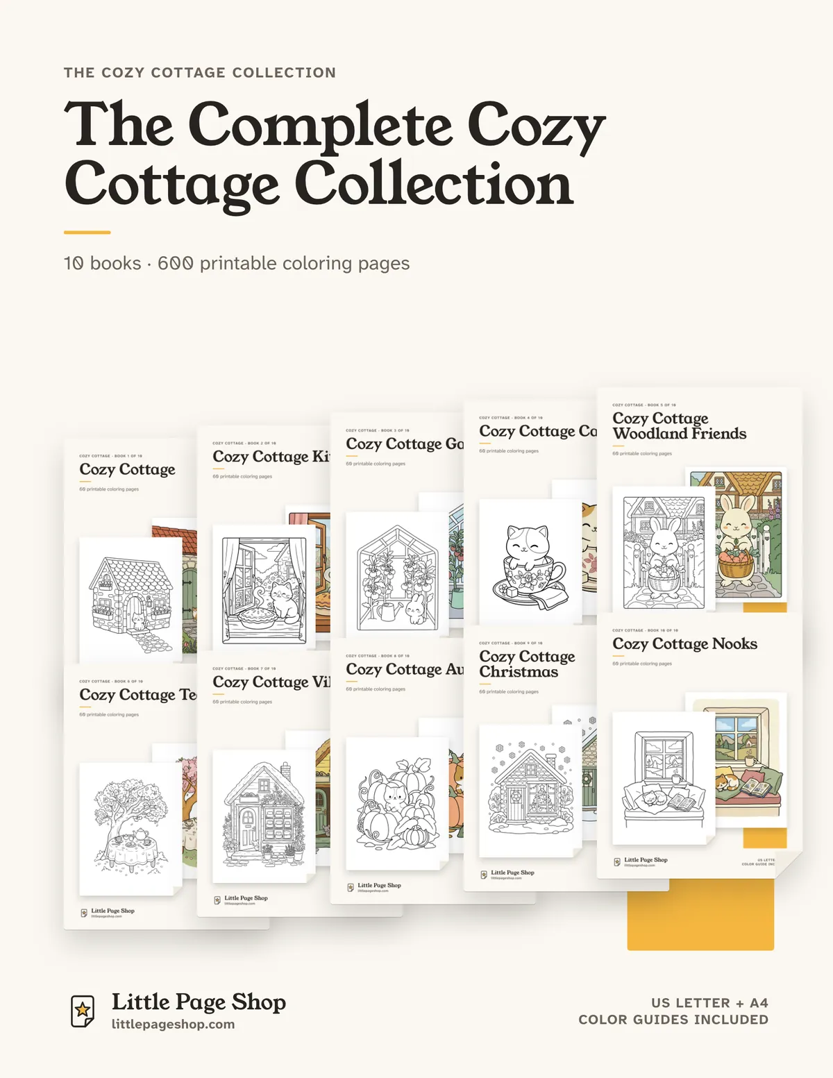 The Complete Cozy Cottage Collection — printable coloring book bundle