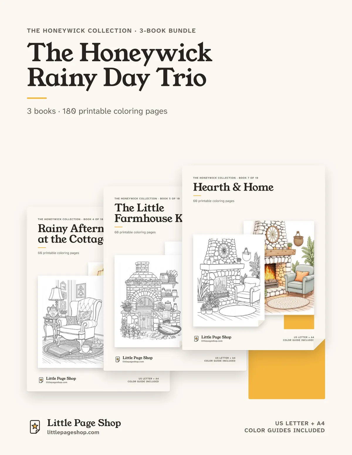 The Honeywick Rainy Day Trio — printable coloring book bundle