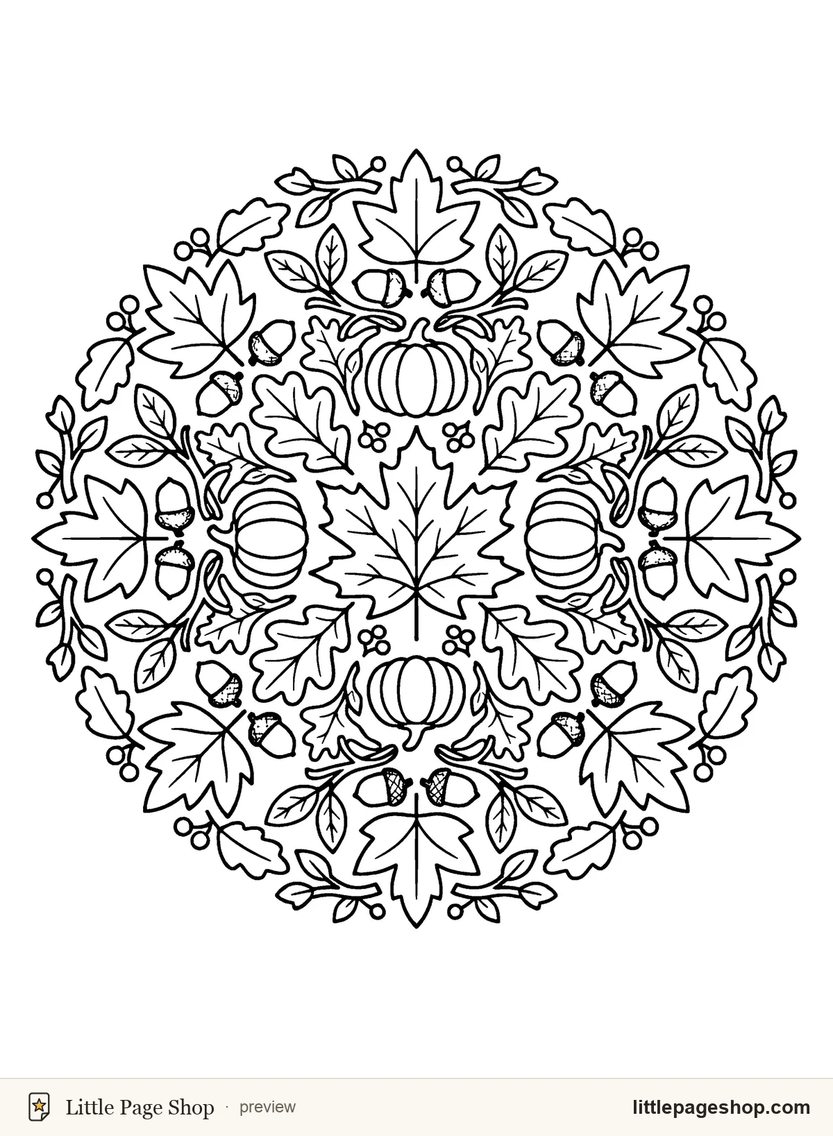 Autumn Leaves & Pumpkins — coloring page 8: falling leaf mandala
