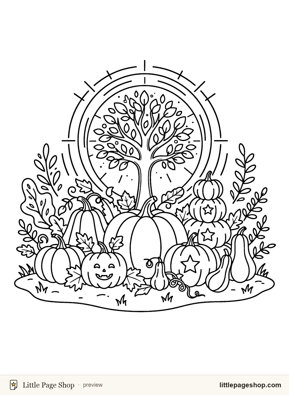 Autumn Leaves & Pumpkins — coloring page 49: vintage pumpkin patch