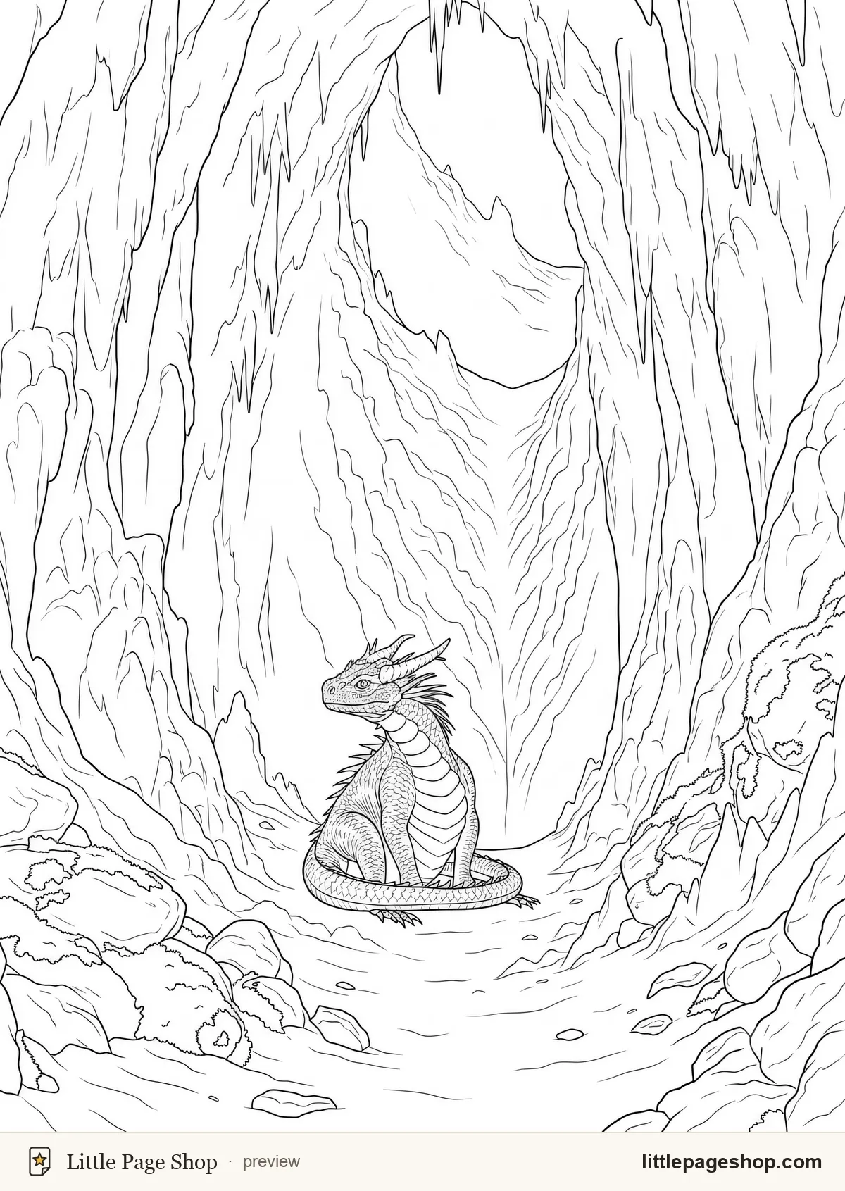 Dragons and Their Lairs — coloring page 43: A glacier crevasse lair lit from within