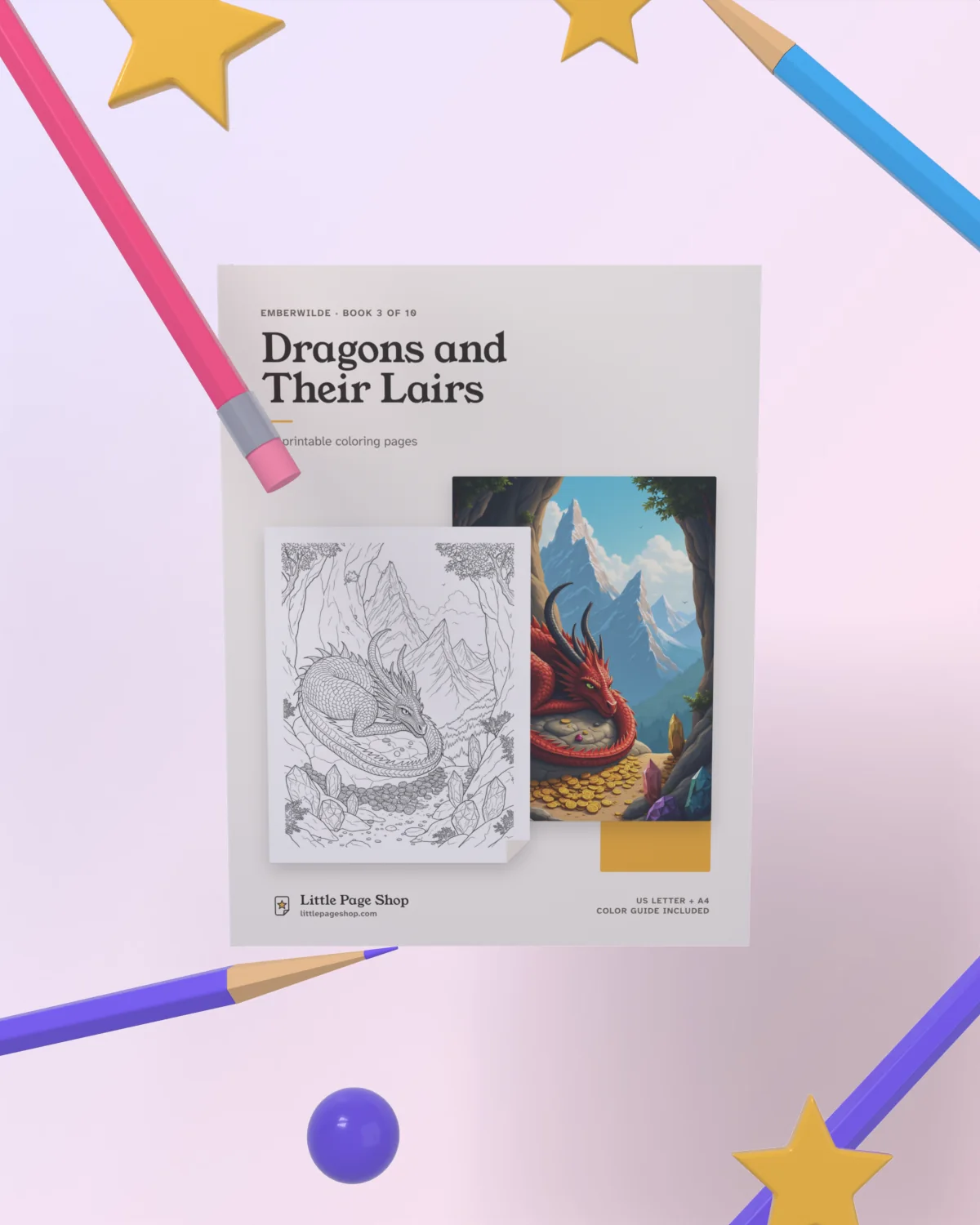 Dragons and Their Lairs — 3D view with colored pencils