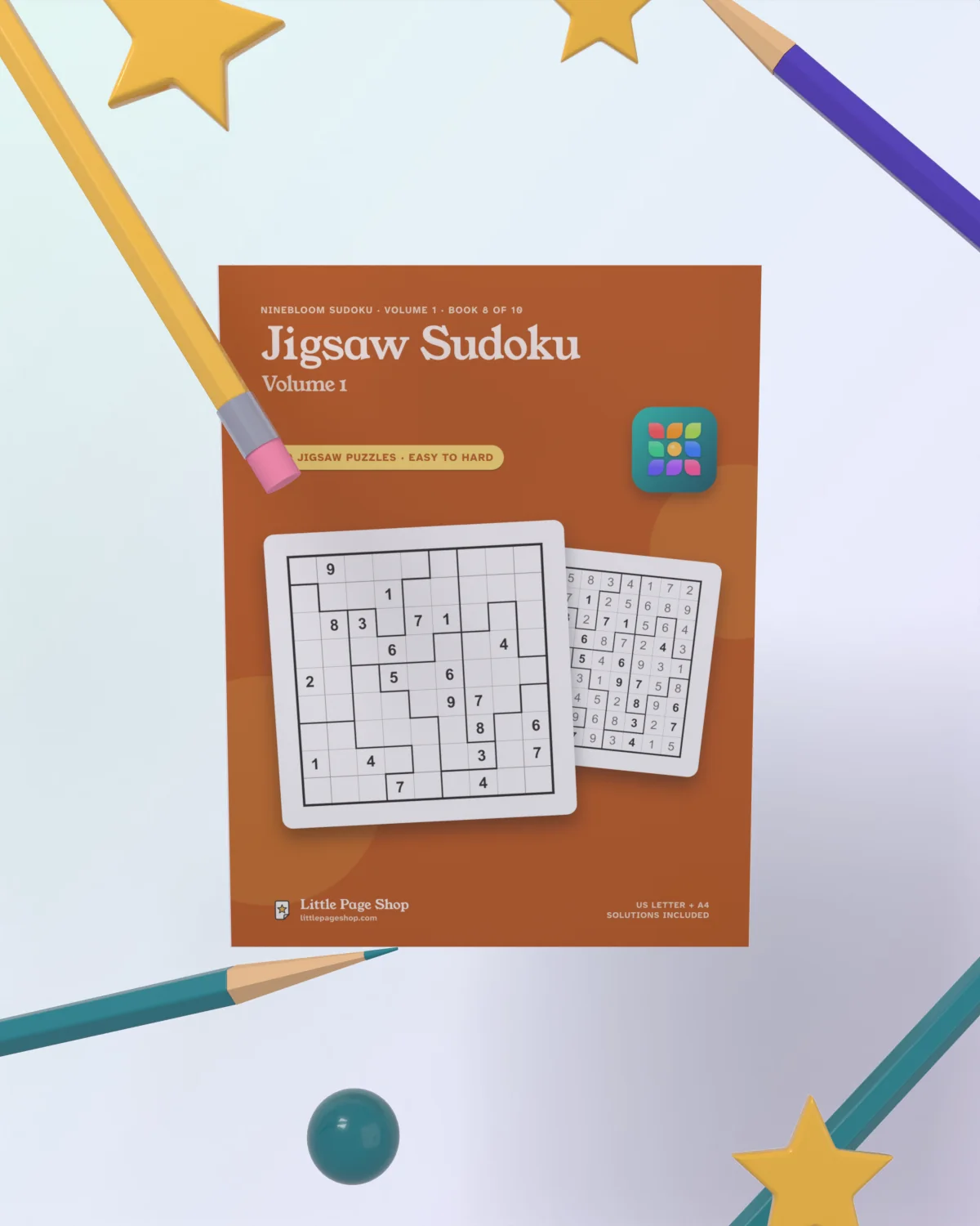 Jigsaw Sudoku, Volume 1 — 3D view with colored pencils