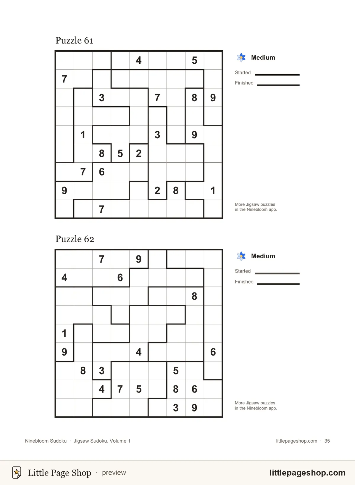 Jigsaw Sudoku, Volume 1 — puzzles 61 and 62