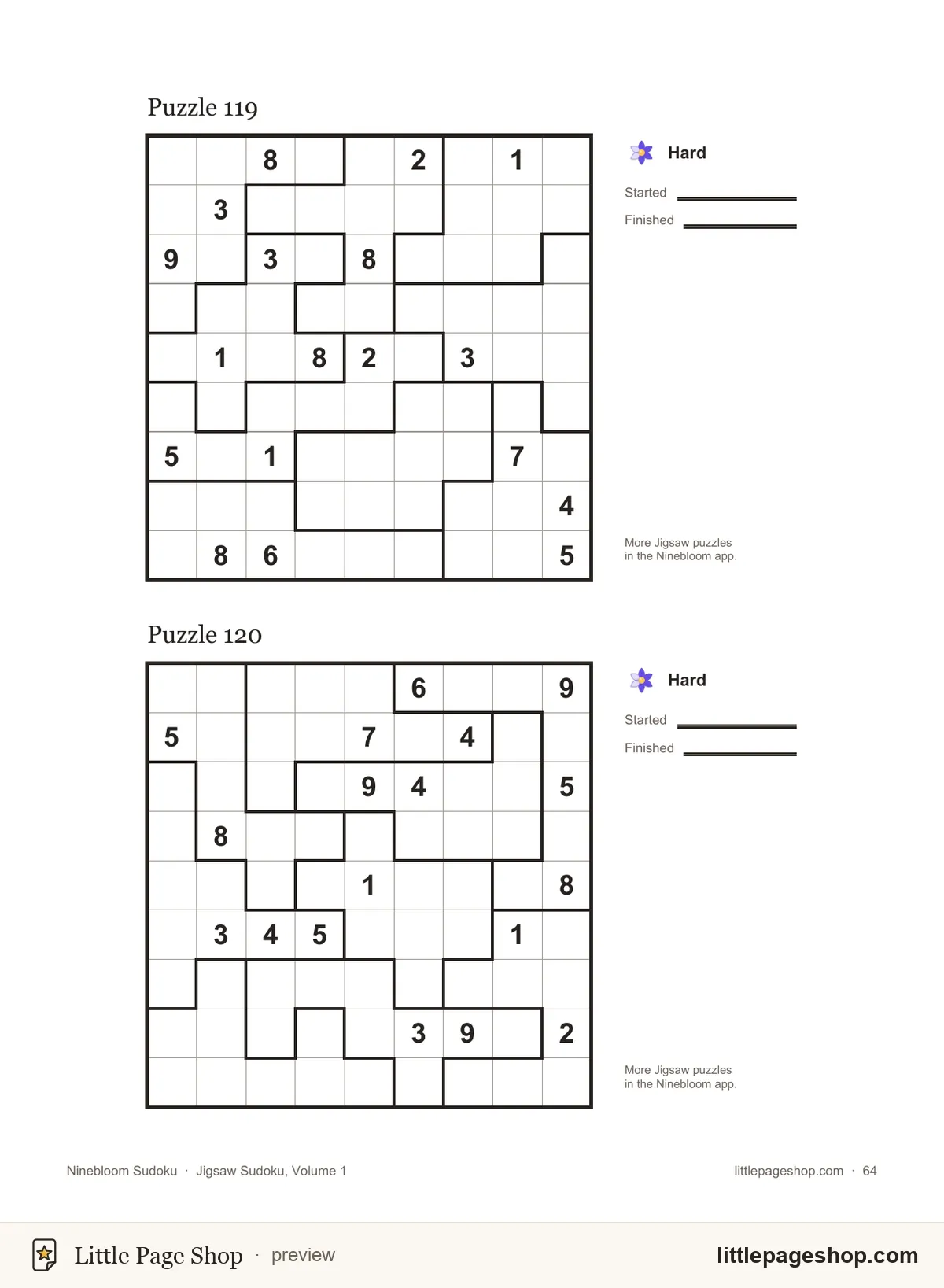 Jigsaw Sudoku, Volume 1 — puzzles 119 and 120