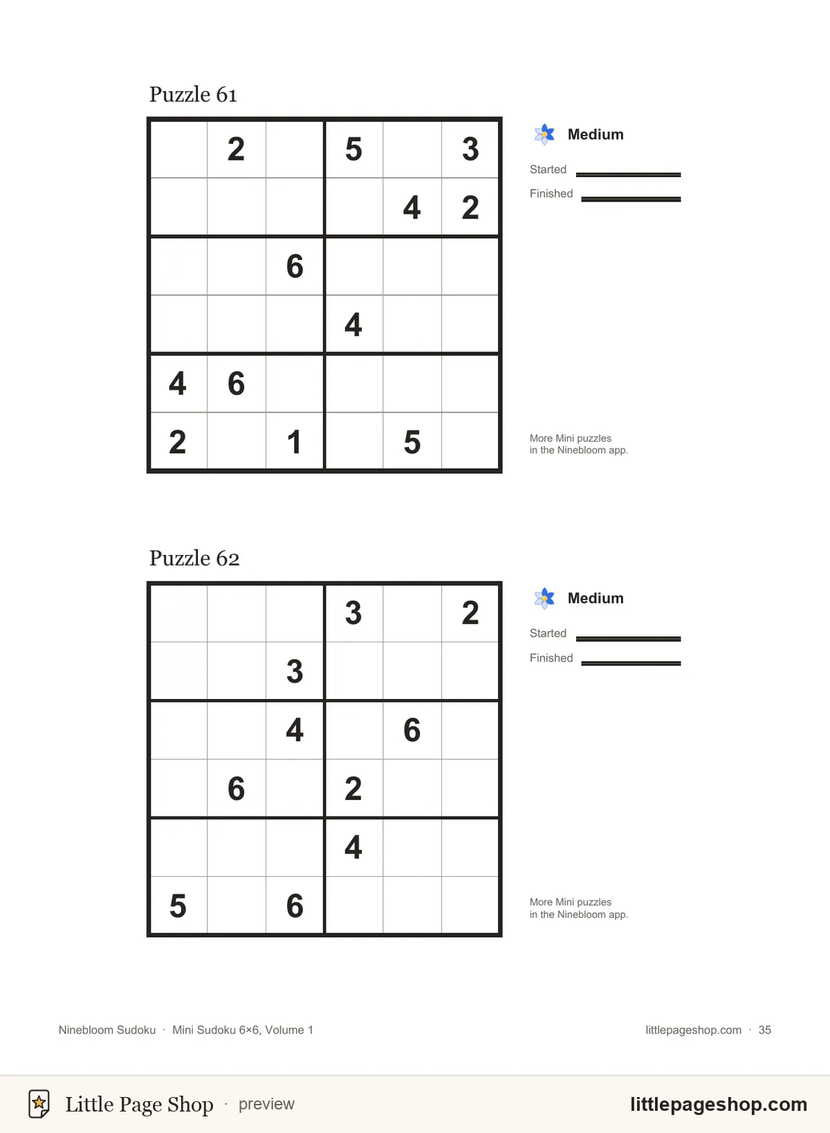 Mini Sudoku 6×6, Volume 1 — puzzles 61 and 62