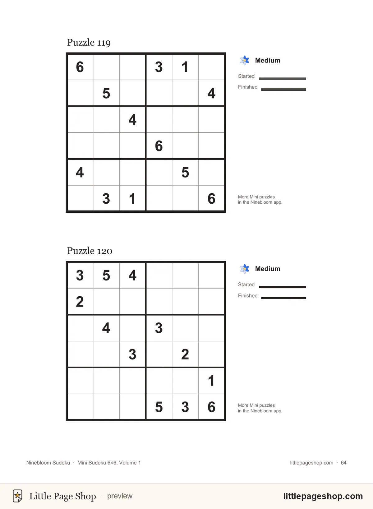 Mini Sudoku 6×6, Volume 1 — puzzles 119 and 120