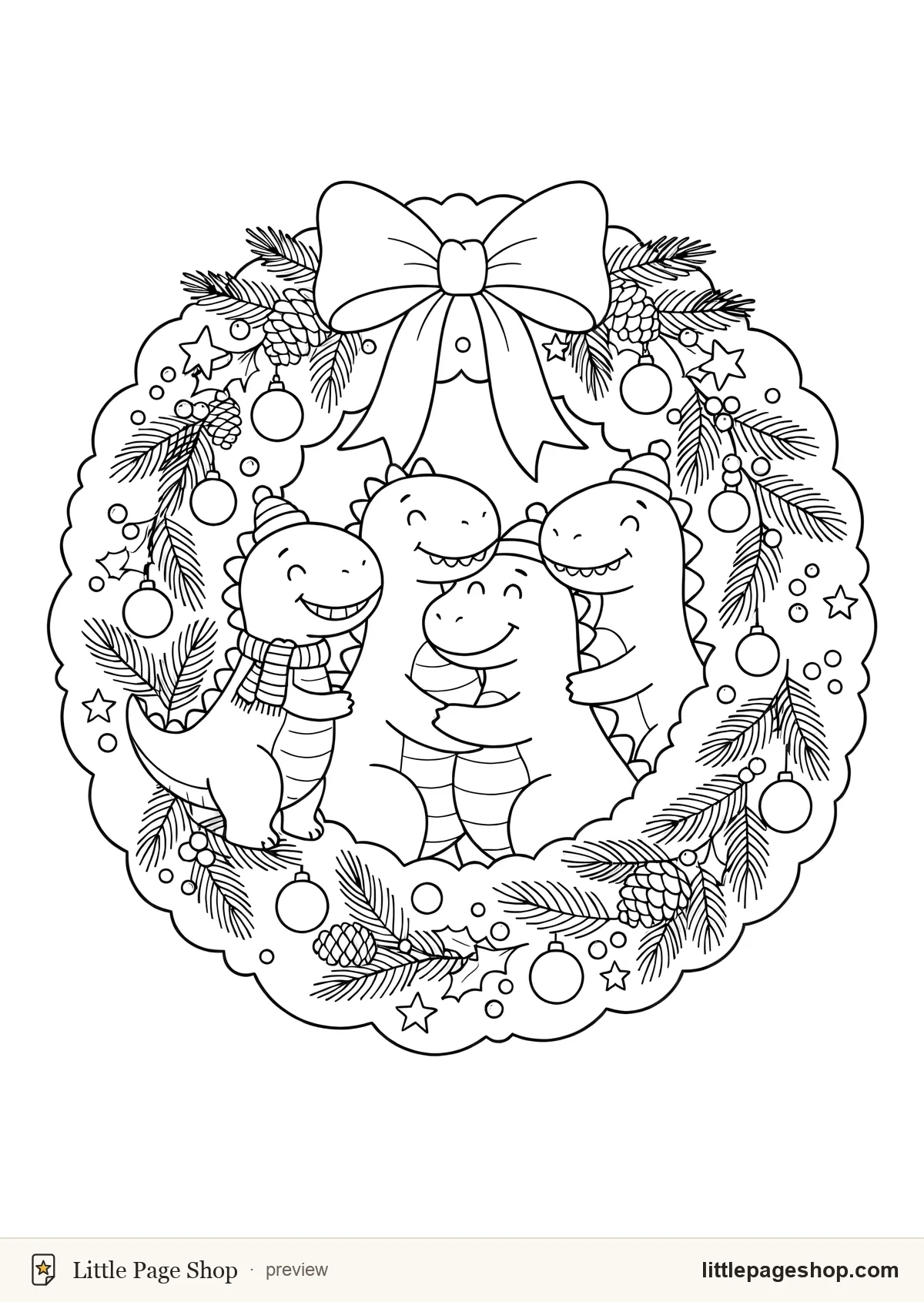 Rex & Reindeer — coloring page 31: A dinosaur in a postal satchel delivering parcels through the snow