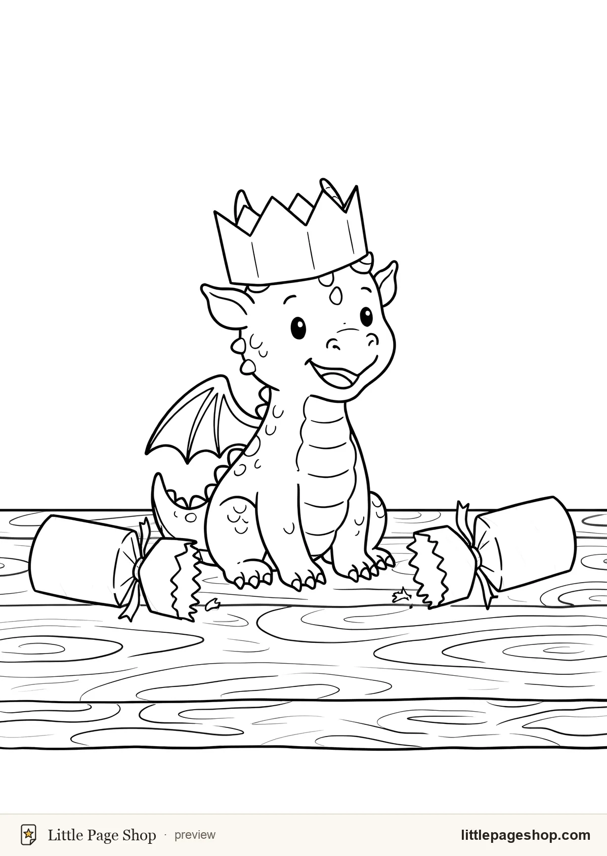 Rex & Reindeer — coloring page 49: A baby dragon wearing a paper crown from a cracker