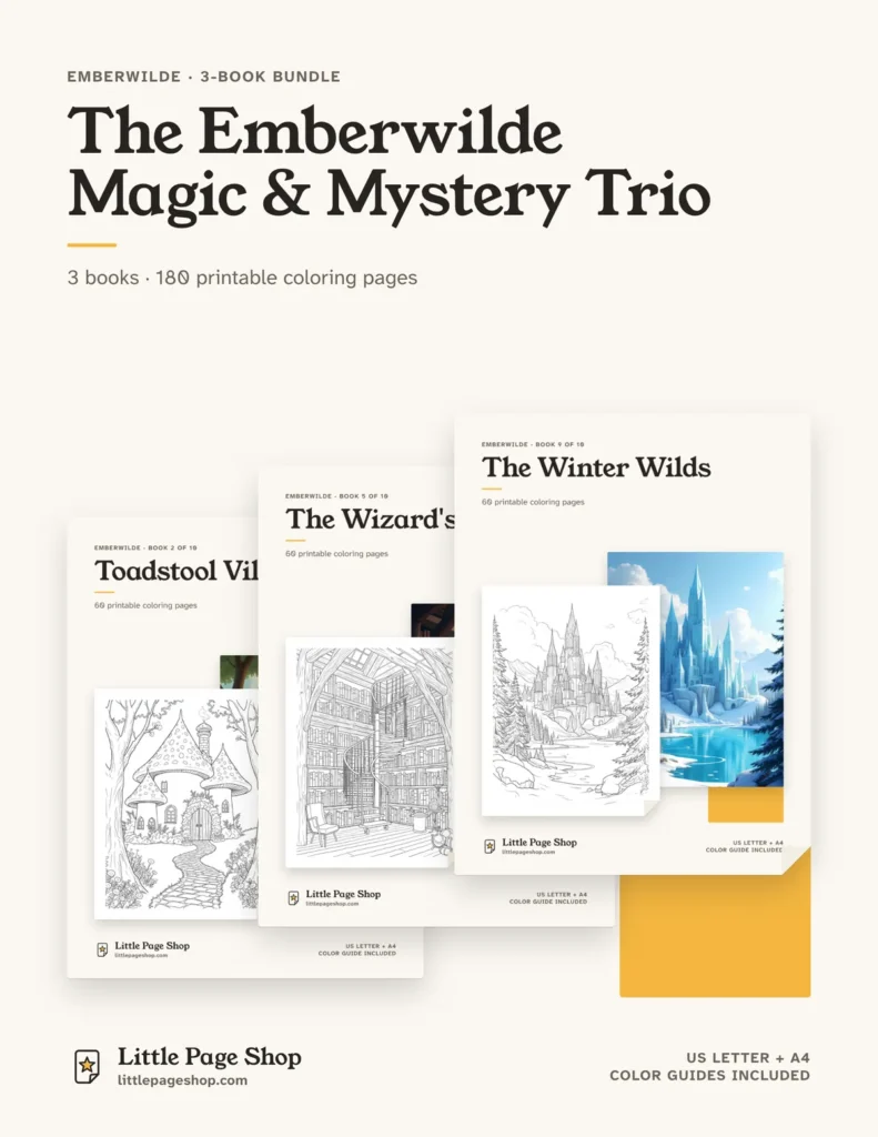 The Emberwilde Magic & Mystery Trio — printable coloring book bundle