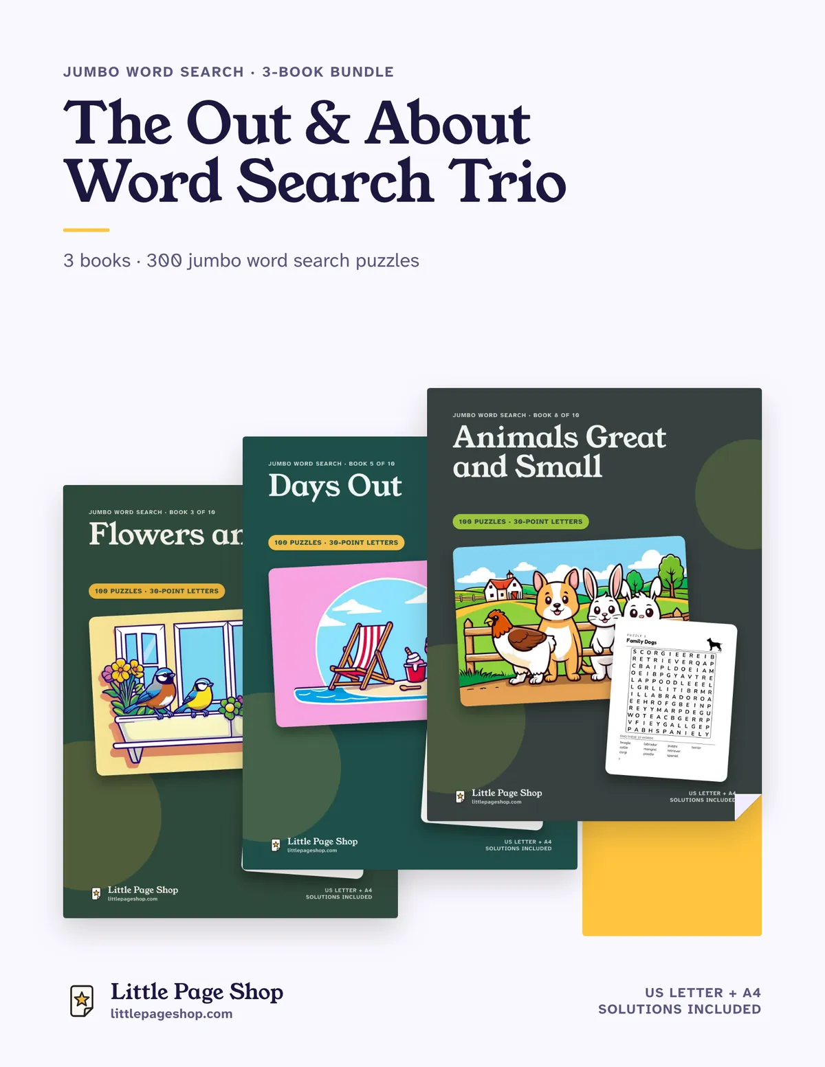 The Out & About Word Search Trio — printable word search book bundle