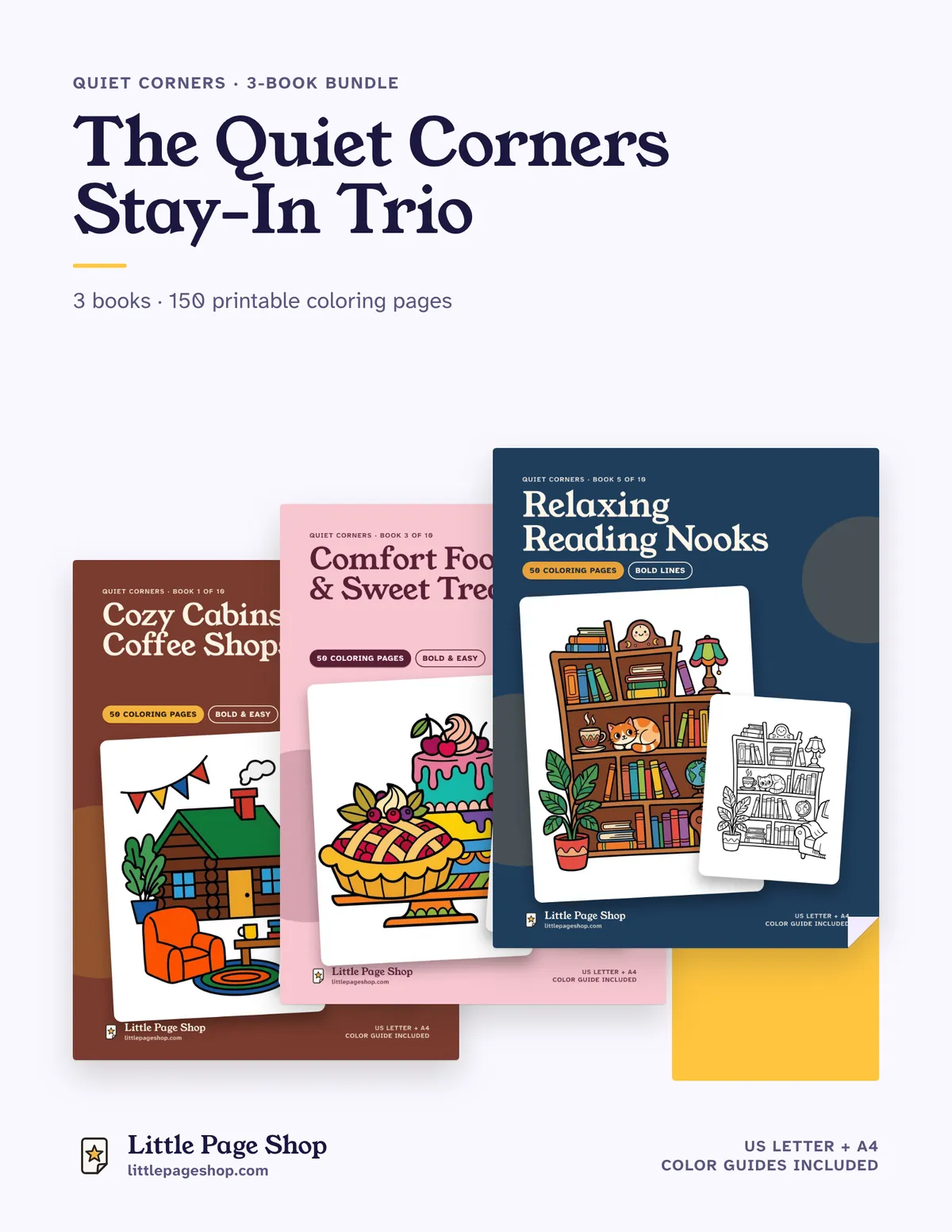 The Quiet Corners Stay-In Trio — printable coloring book bundle