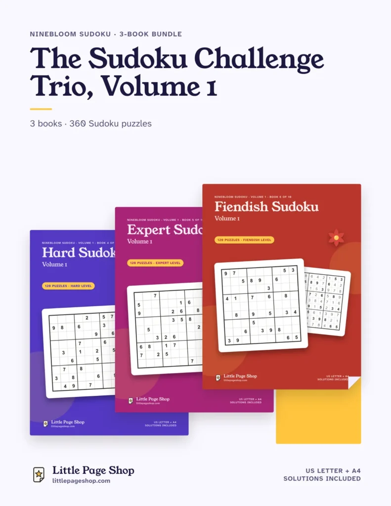 The Sudoku Challenge Trio, Volume 1 — printable Sudoku book bundle