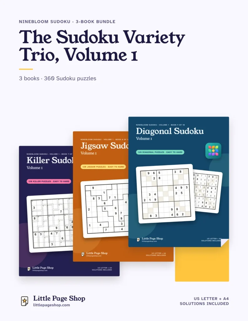 The Sudoku Variety Trio, Volume 1 — printable Sudoku book bundle
