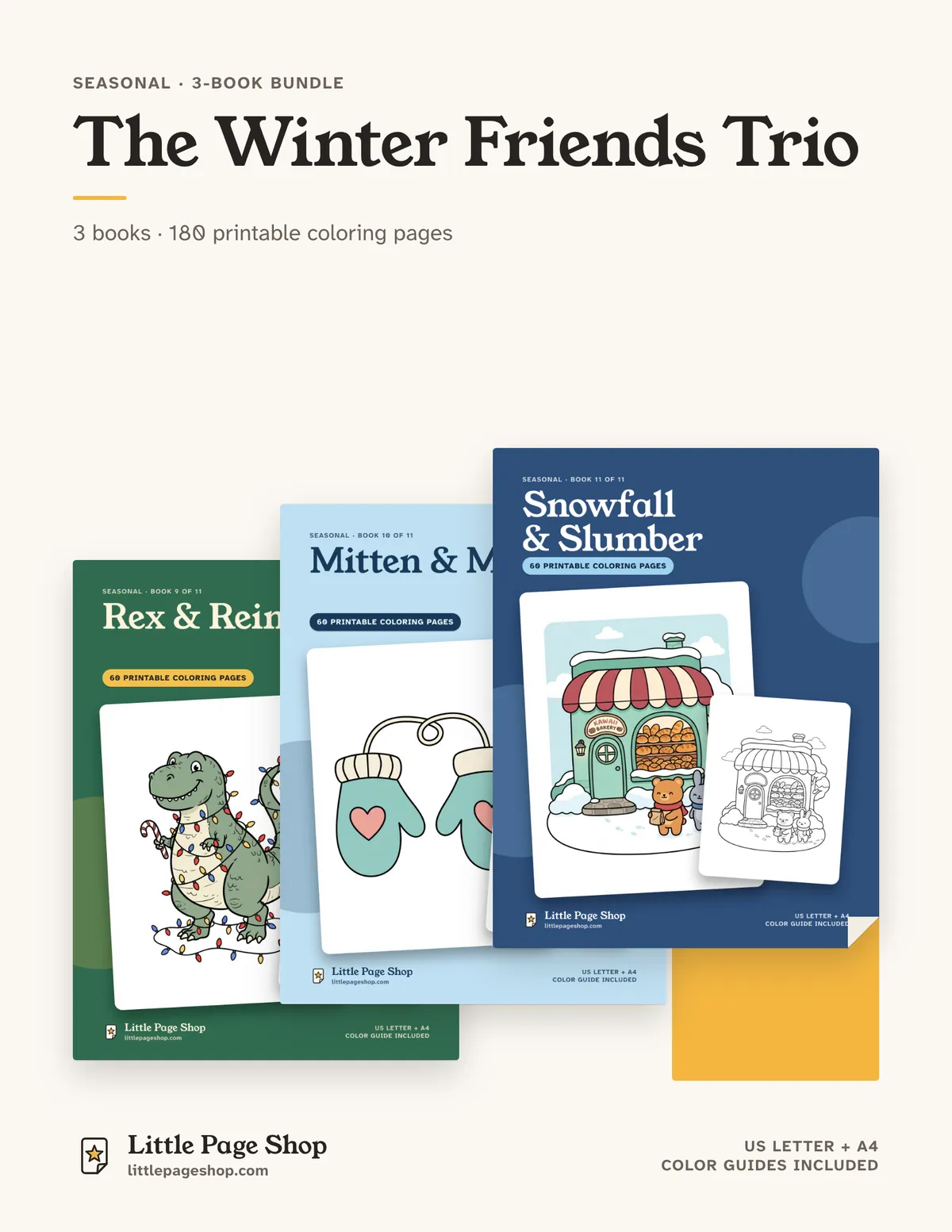 The Winter Friends Trio — printable coloring book bundle