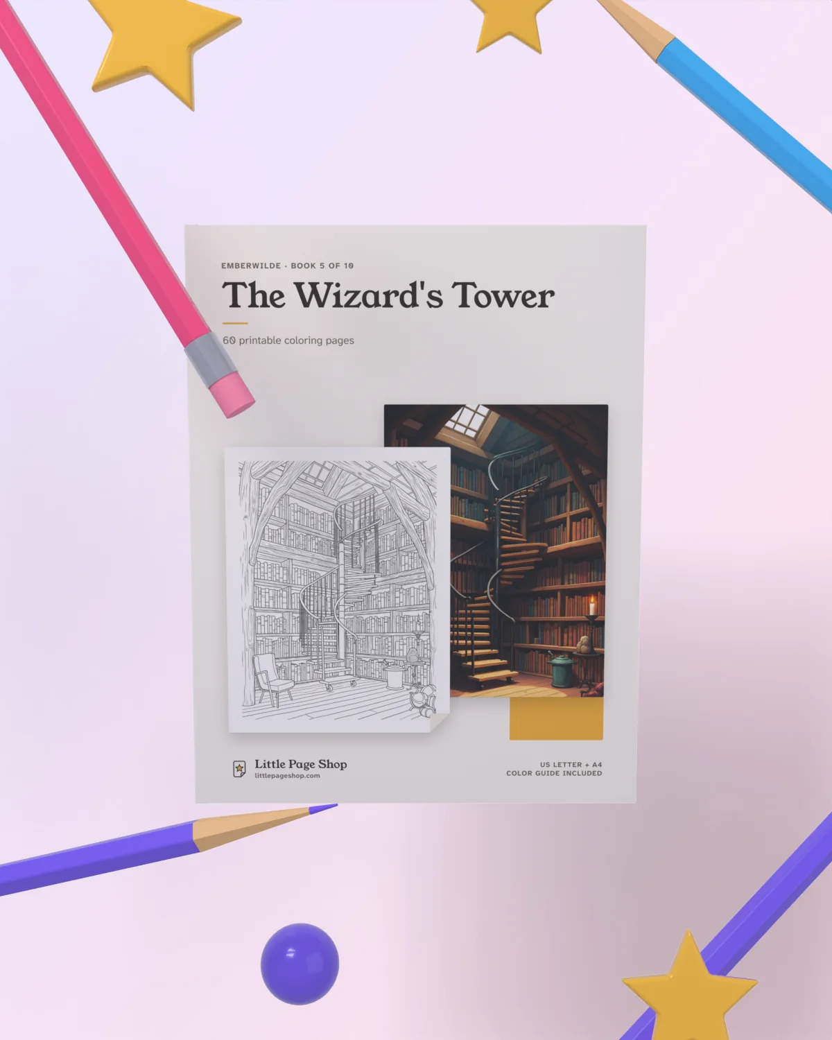 The Wizard's Tower — 3D view with colored pencils