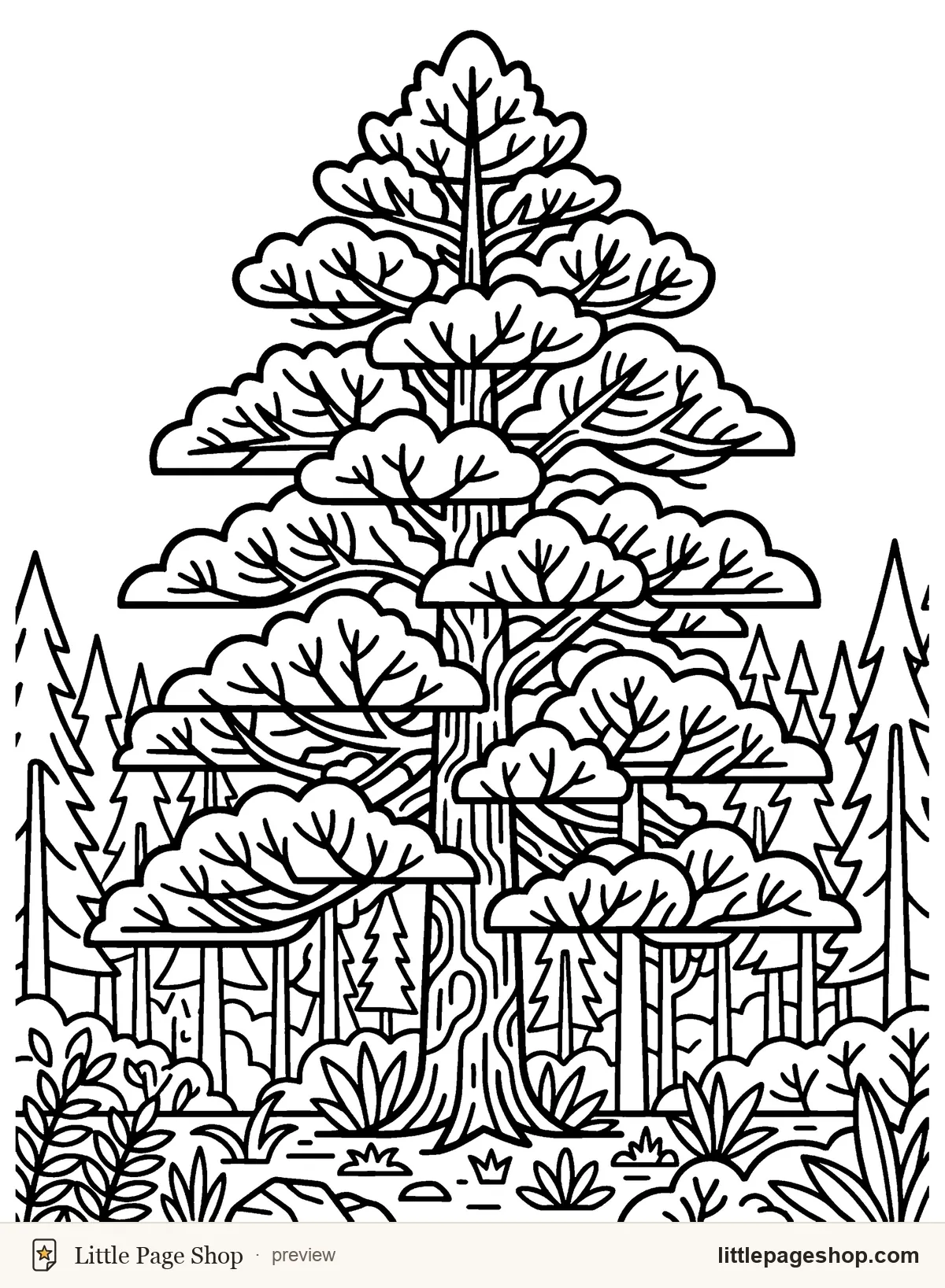 Winter Wonderland — coloring page 5: pine tree in forest