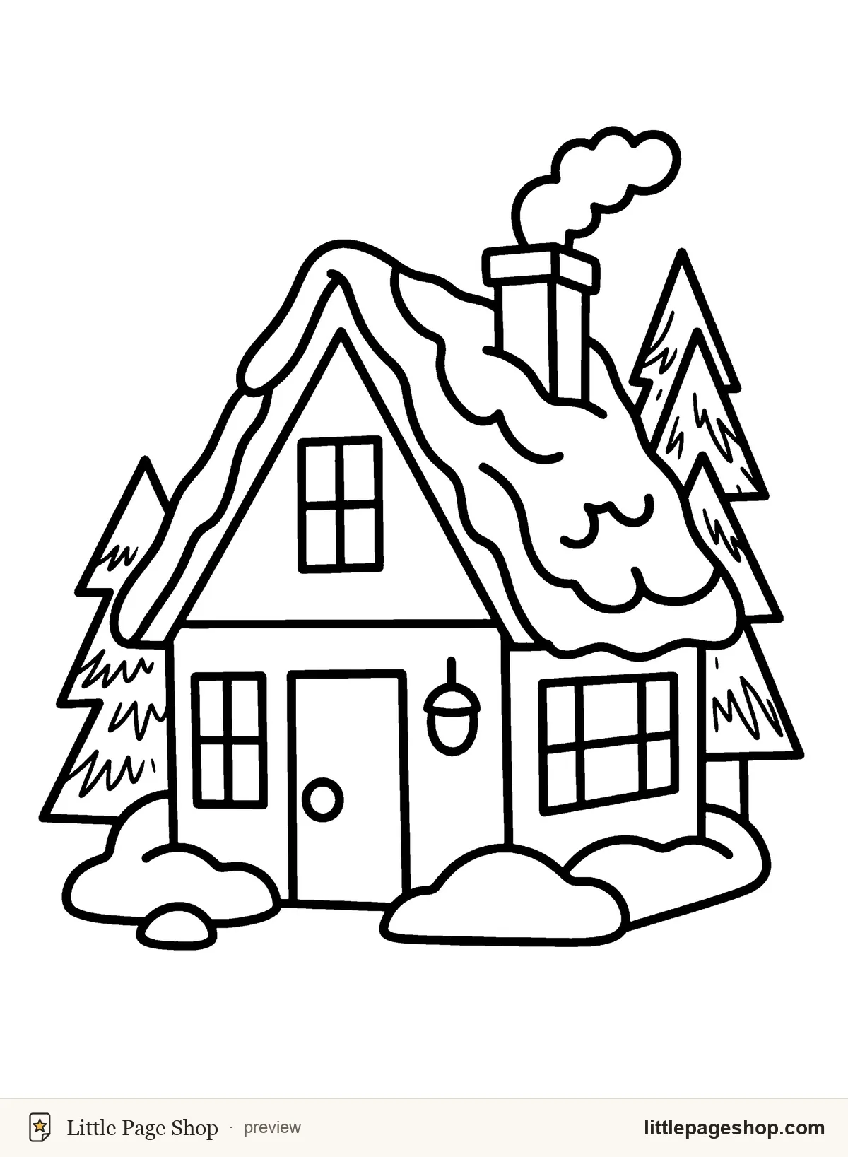 Winter Wonderland — coloring page 13: rustic winter cottage