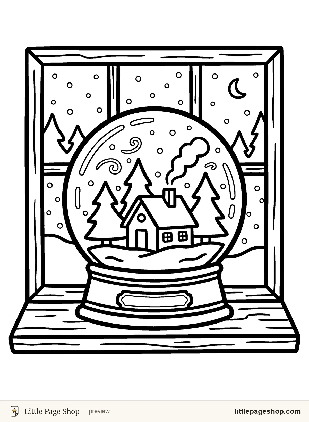 Winter Wonderland — coloring page 14: snow globe by window