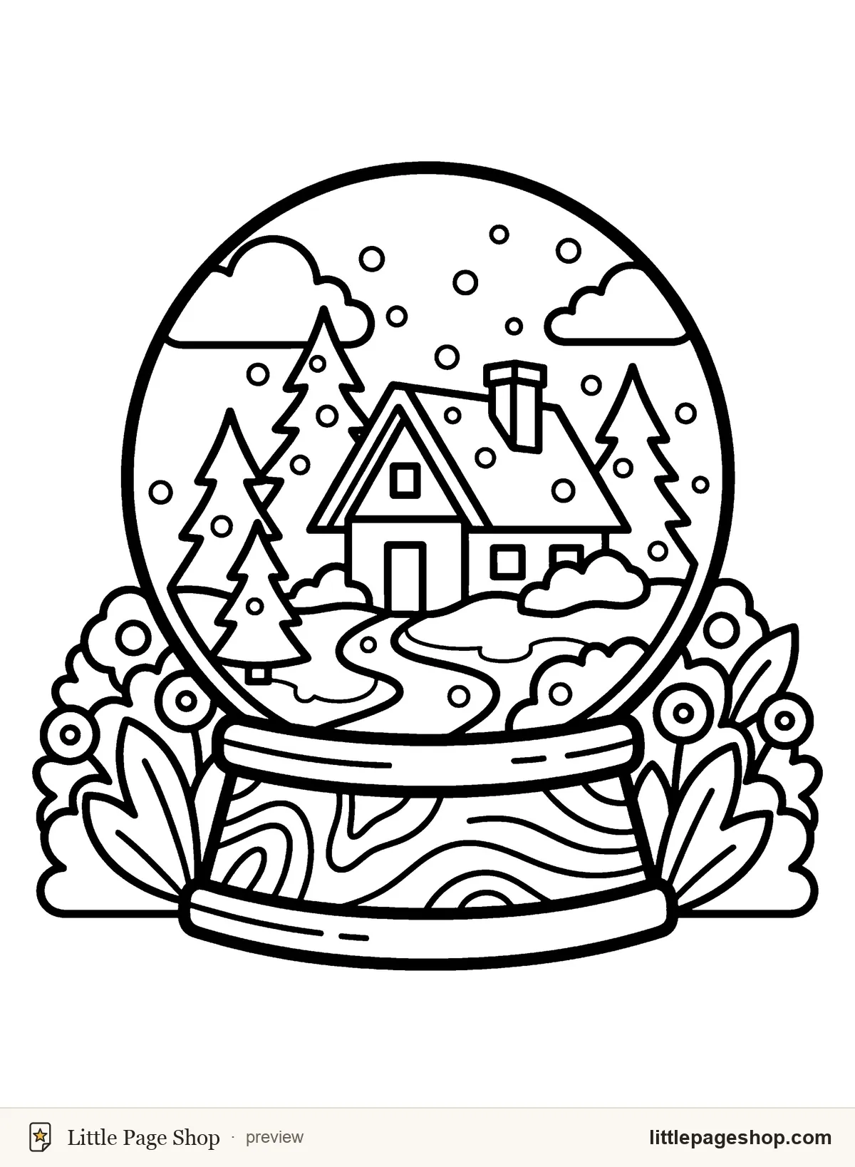 Winter Wonderland — coloring page 19: snow globe in garden