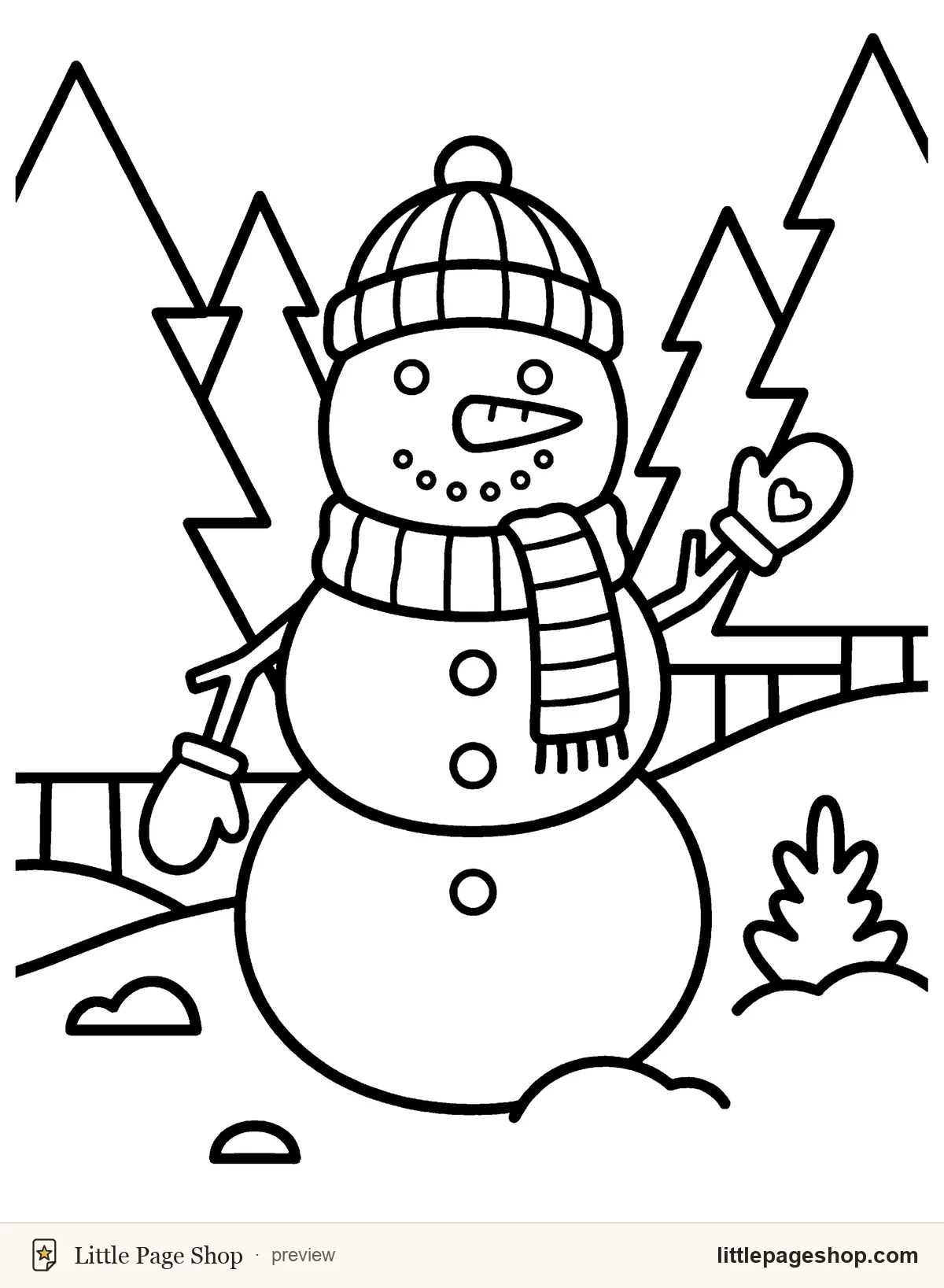 Winter Wonderland — coloring page 34: snowman standing in forest